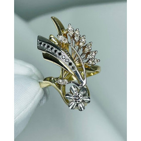 Кольцо 585* с  белыми и черными бриллиантами 0,263 ct
